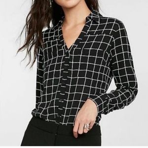 EXPRESS Black Window Pane Adjustable Sleeve Blouse SMALL
